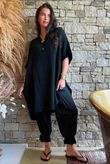 Tasha Cushion Cotton Oversized Shirt Tunic Black